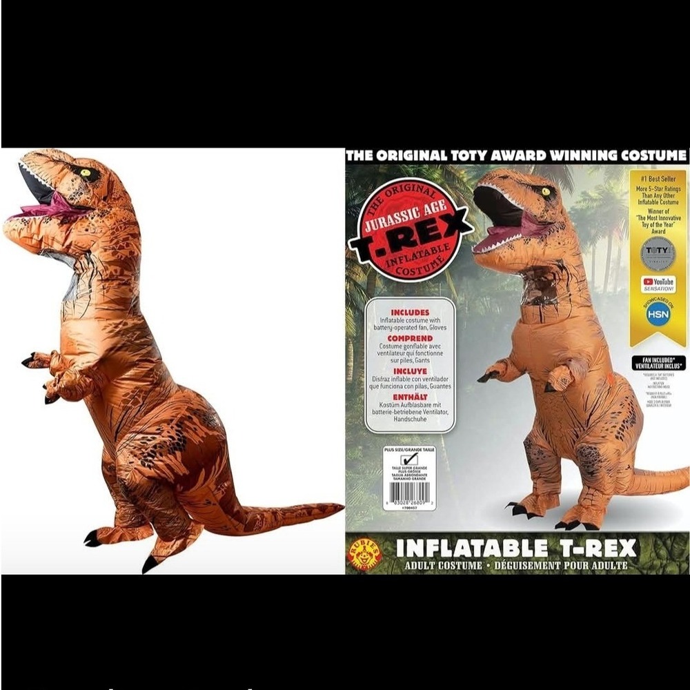 Rubies Jurassic Age Inflatable T-Rex Adult Costume Orange Brown One Size NOS